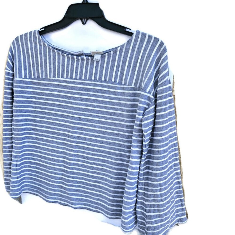 Womens Coastal Striped Top Lrg Flare Sleeve Lagenlook Cruise Vacay Beach